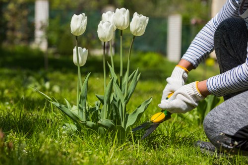 Gardener Yeading team with tools at a front garden